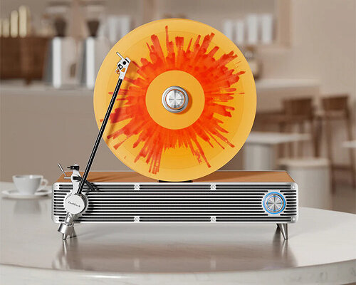vinyl records double as design objects in this vertical turntable